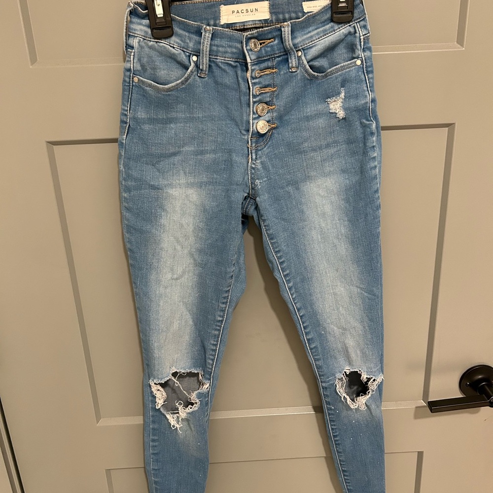 PacSun Sky Blue High Rise Distressed Jeans